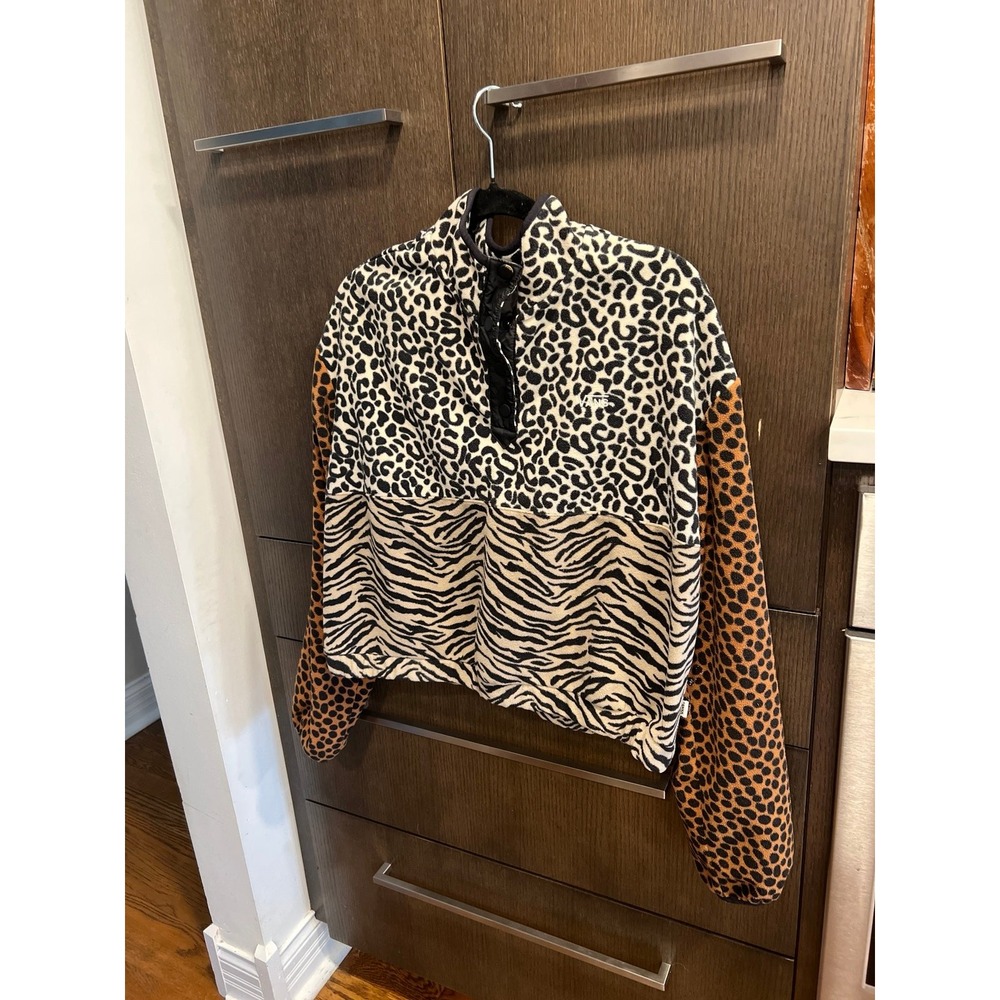 Vans Animal Leopard Print Patchwork Fleece‎ 1/4 Snap Pullover Size S